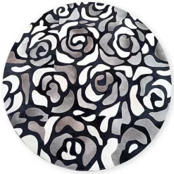 Abstract Roses Hair on Hide Grey 6' Round Rug