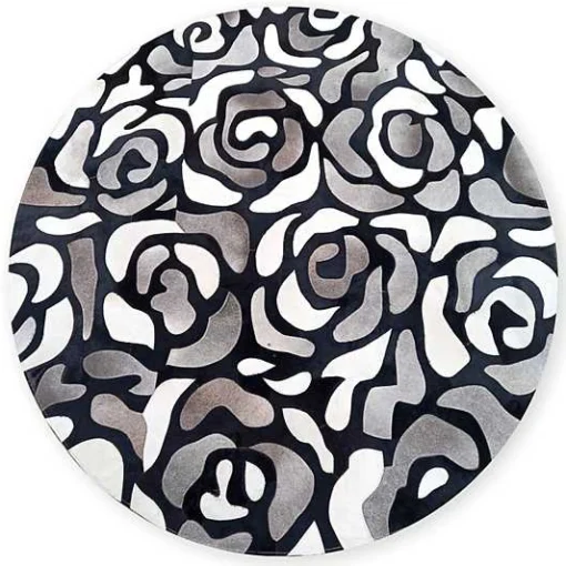 Abstract Roses Hair on Hide Grey 6' Round Rug