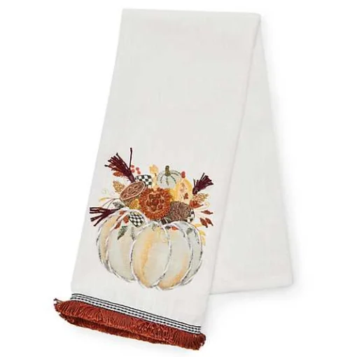 Autumn Frost Pumpkin Applique Dish Towel