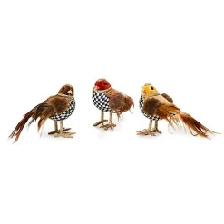Autumnology Velvet Check Birds, Set of 3