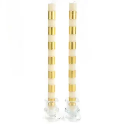 Bands Gold Dinner Candles, Set of 2