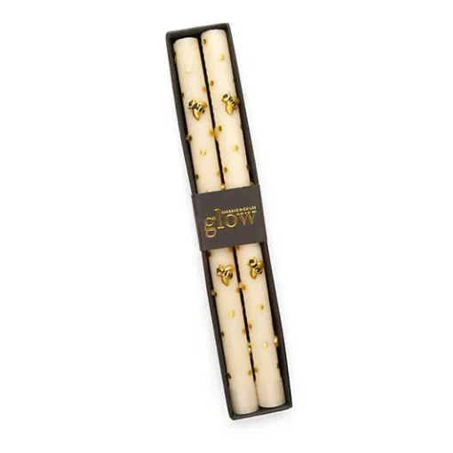 Bee Gold Dinner Candles, Set of 2