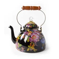 Black Flower Market 3 Quart Tea Kettle