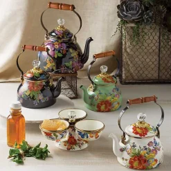 Black Flower Market 2 Quart Tea Kettle