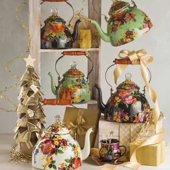 Black Flower Market 2 Quart Tea Kettle