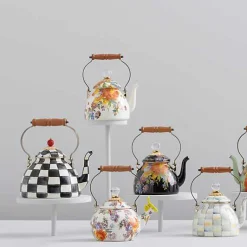 Black Flower Market 2 Quart Tea Kettle