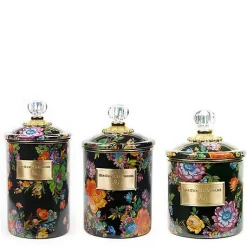 Black Flower Market Canisters, Set of 3