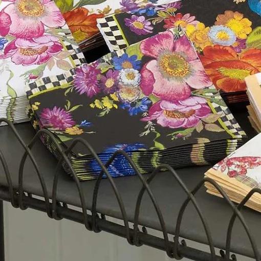 Black Flower Market Cocktail Paper Napkins