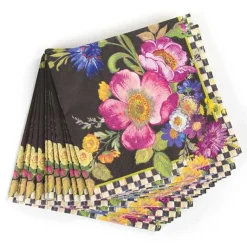 Black Flower Market Cocktail Paper Napkins