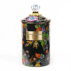 Black Flower Market Large Canister
