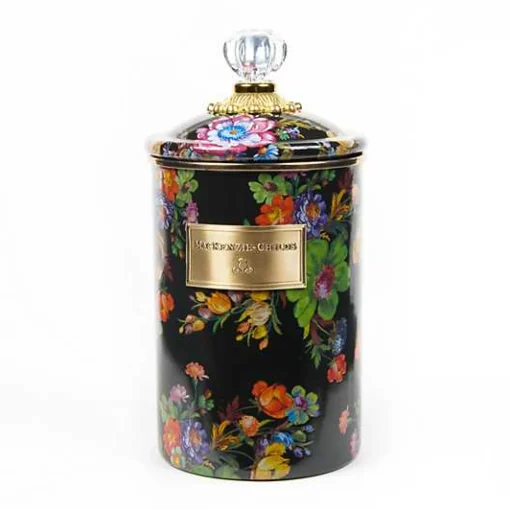 Black Flower Market Large Canister