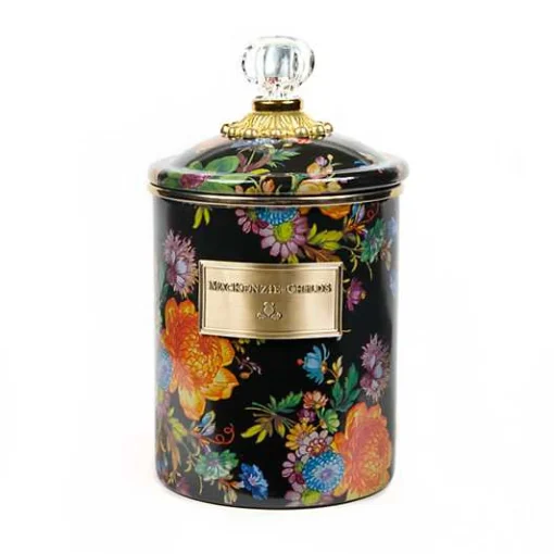 Black Flower Market Medium Canister