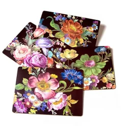 Black Flower Market Placemats, Set of 4