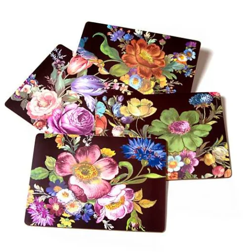 Black Flower Market Placemats, Set of 4