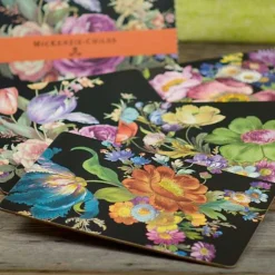 Black Flower Market Placemats, Set of 4