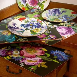 Black Flower Market Placemats, Set of 4