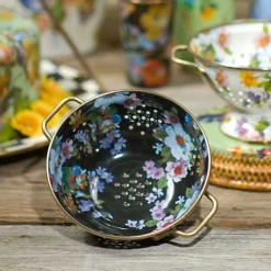 Black Flower Market Small Colander