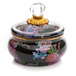 Black Flower Market Squashed Pot
