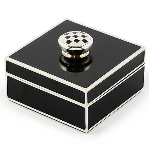 Black Silver Plated Trinket Box with Check Knob