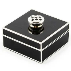 Black Silver Plated Trinket Box with Check Knob