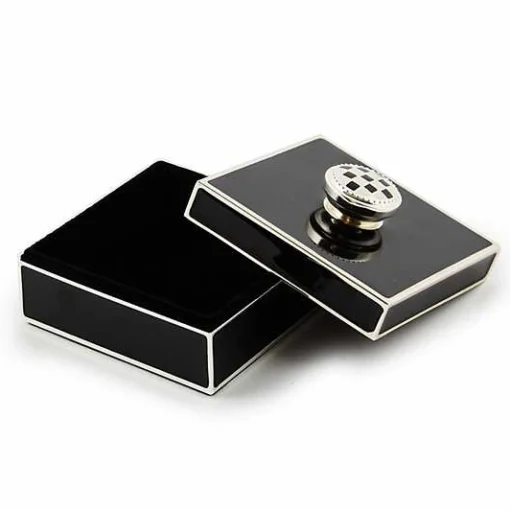 Black Silver Plated Trinket Box with Check Knob