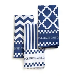 Blue  White Zig Zag Dish Towels, Set of 3