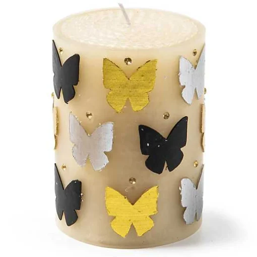 Butterfly Silver  Gold 4 Pillar Candle