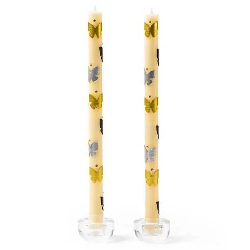 Butterfly Silver  Gold Dinner Candles, Set of 2