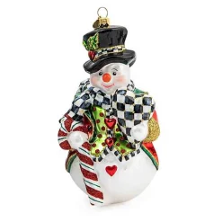 Candy Cane Snowman Glass Ornament