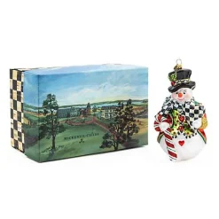 Candy Cane Snowman Glass Ornament