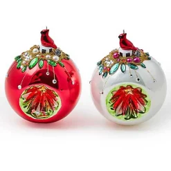 Cardinal Glass Reflector Ornaments, Set of 2