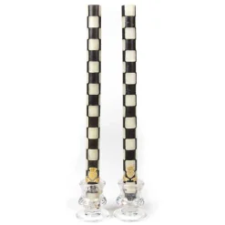 Check Black  Ivory Dinner Candles, Set of 2