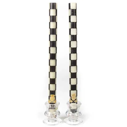 Check Black  Ivory Dinner Candles, Set of 2