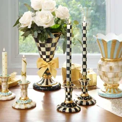 Check Black  Ivory Dinner Candles, Set of 2