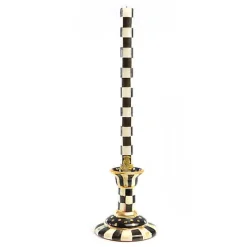 Check Black  Ivory Dinner Candles, Set of 2