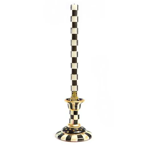 Check Black  Ivory Dinner Candles, Set of 2