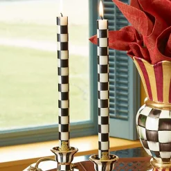 Check Black  Ivory Dinner Candles, Set of 2