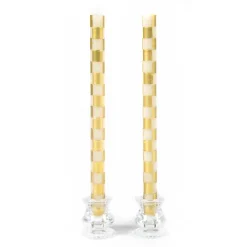 Check Gold  Ivory Dinner Candles, Set of 2