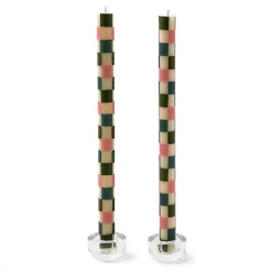 Check Pastel Dinner Candles, Set of 2
