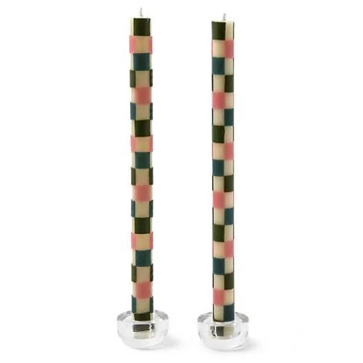 Check Pastel Dinner Candles, Set of 2