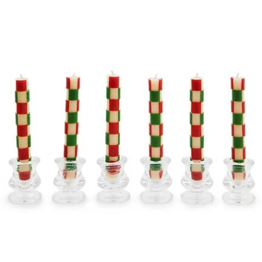 Check Red  Green Mini Dinner Candles, Set of 6