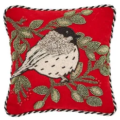 Chickadee Beaded Throw Pillow
