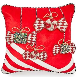 Christmas Candy Red Beaded Throw Pillow