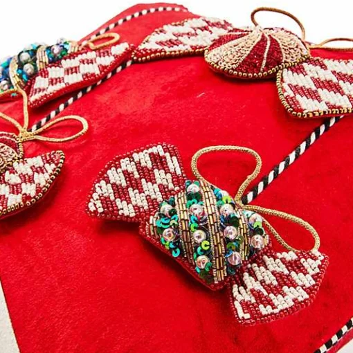 Christmas Candy Red Beaded Throw Pillow