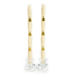 Christmas Tree Dinner Candles - Gold  Pearl - Set of 2