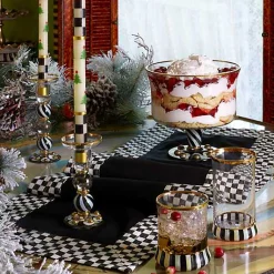 Christmas Tree Dinner Candles - Check Bands - Set of 2