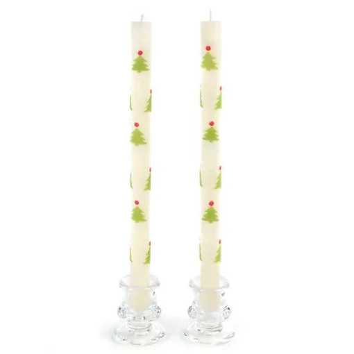 Christmas Tree Dinner Candles - Red  Green - Set of 2