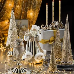 Christmas Tree Dinner Candles - Gold  Pearl - Set of 2