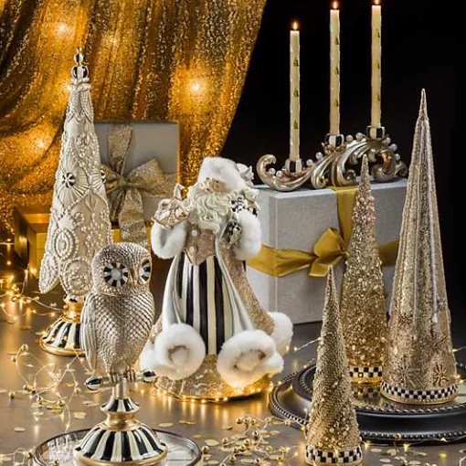 Christmas Tree Dinner Candles - Gold  Pearl - Set of 2
