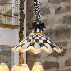 Courtly Check Ceramic Fluted Hanging Lamp